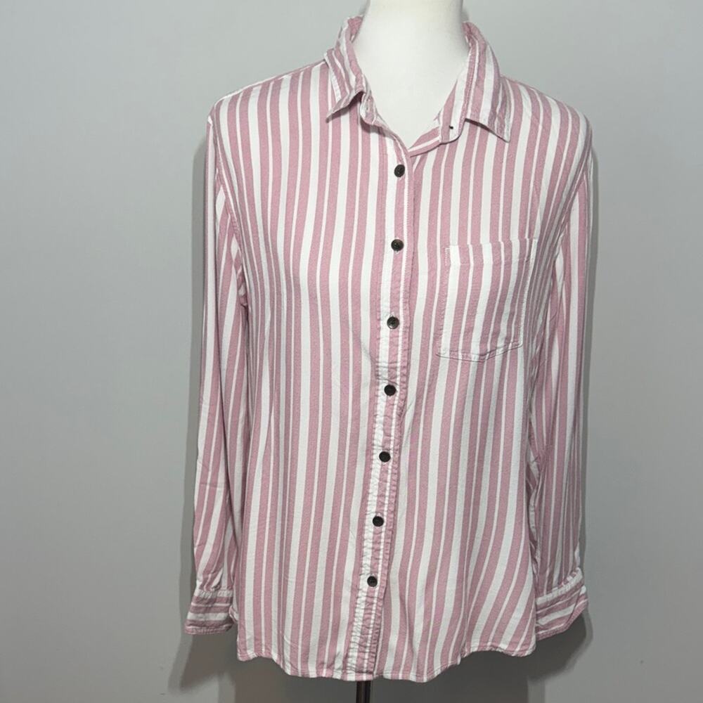 Jachs Girlfriend Pink White Striped Button Down Long Sleeve Top Women's Medium
